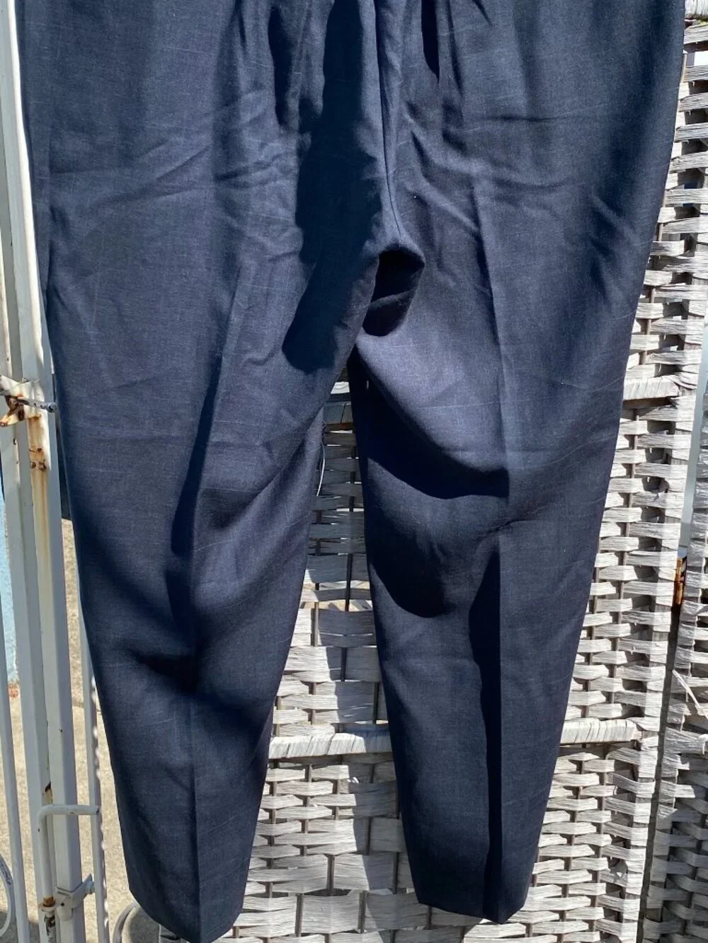 Lauren Ralph Lauren (2) Two Piece Men's Suit Navy Blue Plaid  100% Wool 48R
